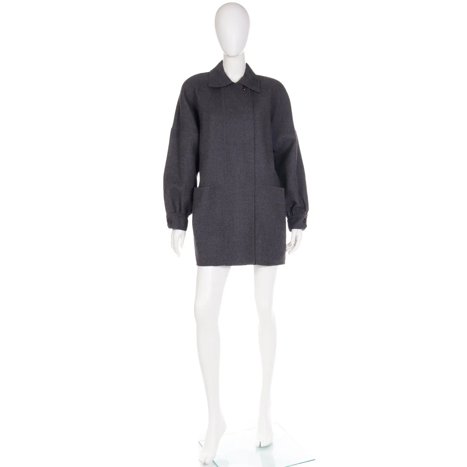 1980s Salvatore Ferragamo Vintage Oversized Gray Wool Jacket